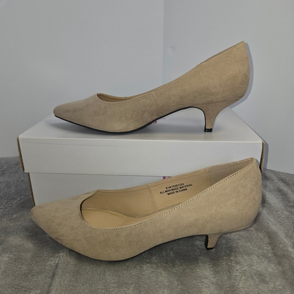 Cato Womens Tan Beige Faux Suede Pointed Toe Kitten Heels Pumps 8.5M 35561224